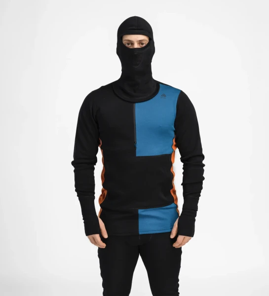 Aclima WarmWool Hoodsweater w/zip M, kolor: 429 - Jet Black/Corsair/Gold Flame