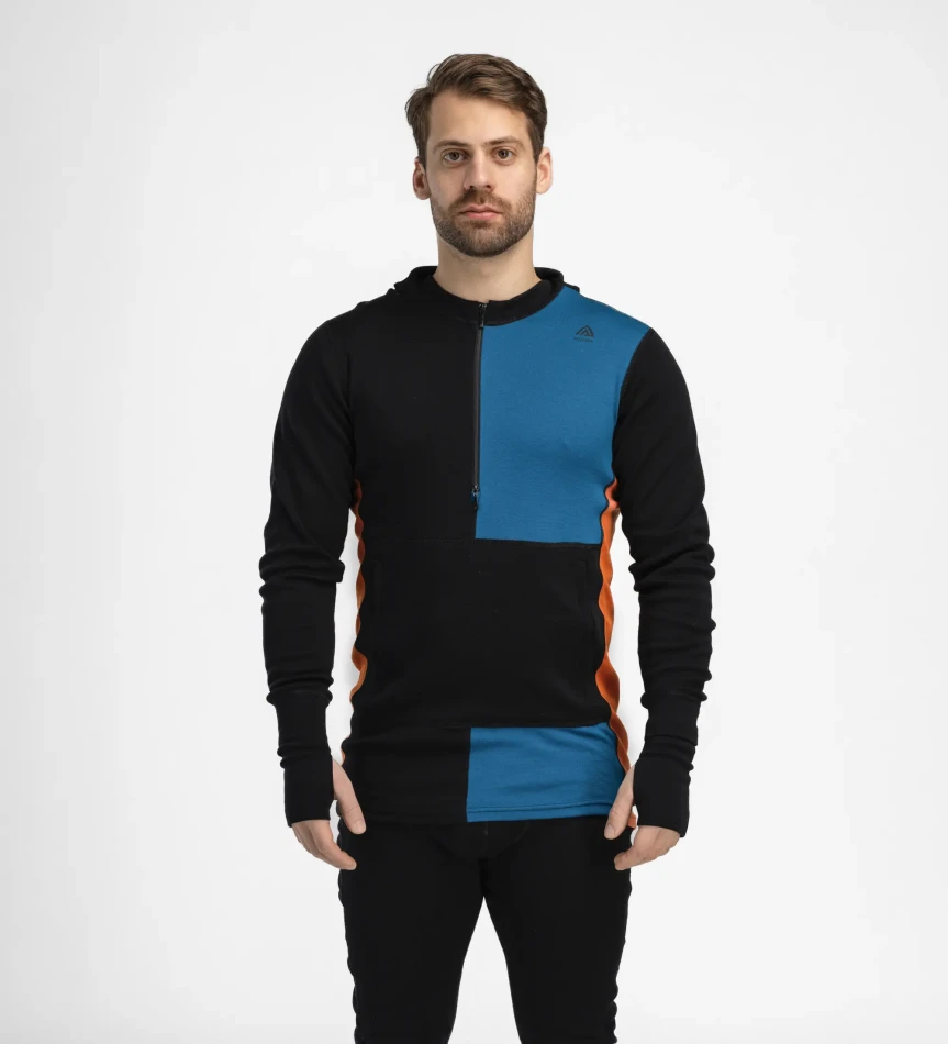 Aclima WarmWool Hoodsweater w/zip M, kolor: 429 - Jet Black/Corsair/Gold Flame