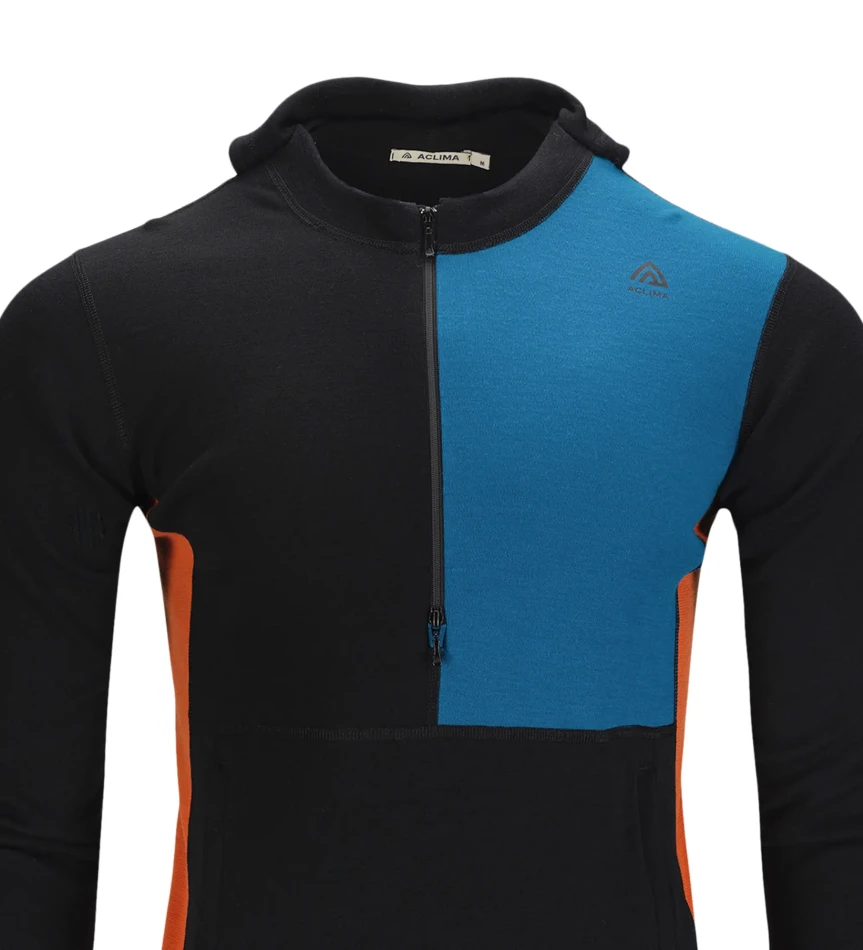 Aclima WarmWool Hoodsweater w/zip M, kolor: 429 - Jet Black/Corsair/Gold Flame