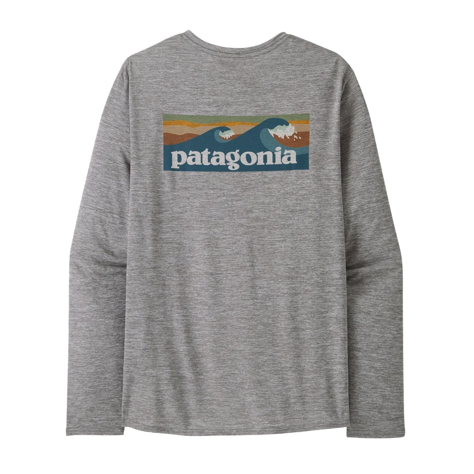 M's Long-Sleeved Capilene Cool Daily Graphic Shirt - Waters, kolor: BLAF - Boardshort Logo Abalone Blue Feather Grey