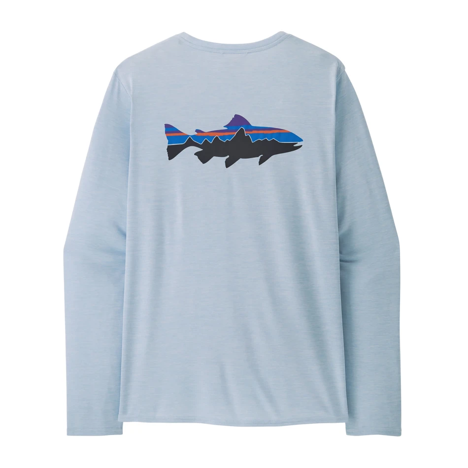 M's Long Sleeved Capilene Cool Daily Graphic Shirt, kolor: FTFL - Fitz Roy Trout: Fleck Blue