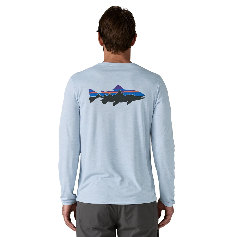 M's Long Sleeved Capilene Cool Daily Graphic Shirt, kolor: FTFL - Fitz Roy Trout: Fleck Blue