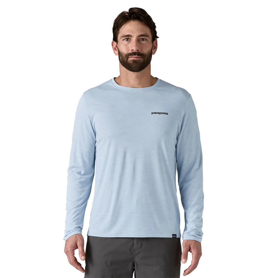 M's Long Sleeved Capilene Cool Daily Graphic Shirt, kolor: FTFL - Fitz Roy Trout: Fleck Blue