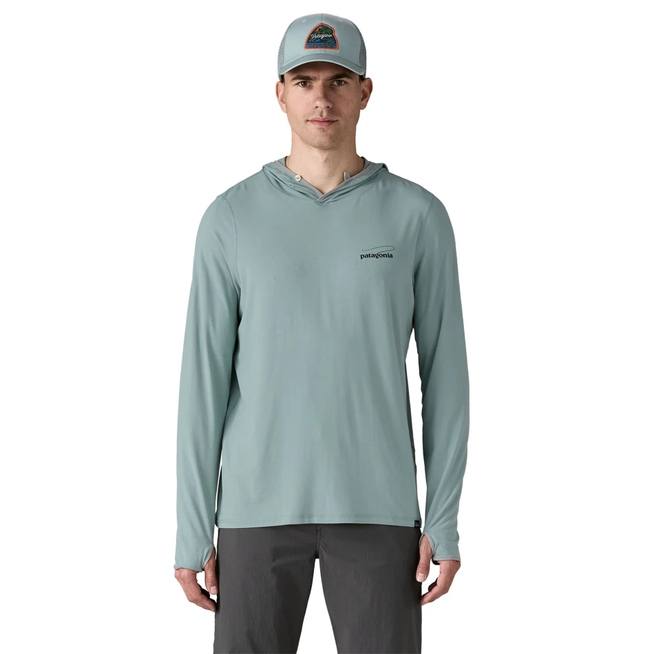 Men's Tropic Comfort Natural Graphic Sun Hoody, kolor: Casting Logo: Thermal Blue