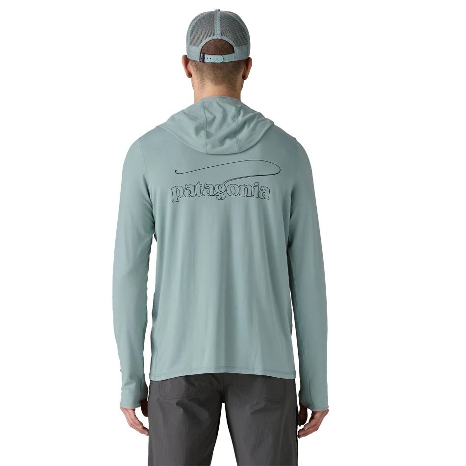 Men's Tropic Comfort Natural Graphic Sun Hoody, kolor: Casting Logo: Thermal Blue