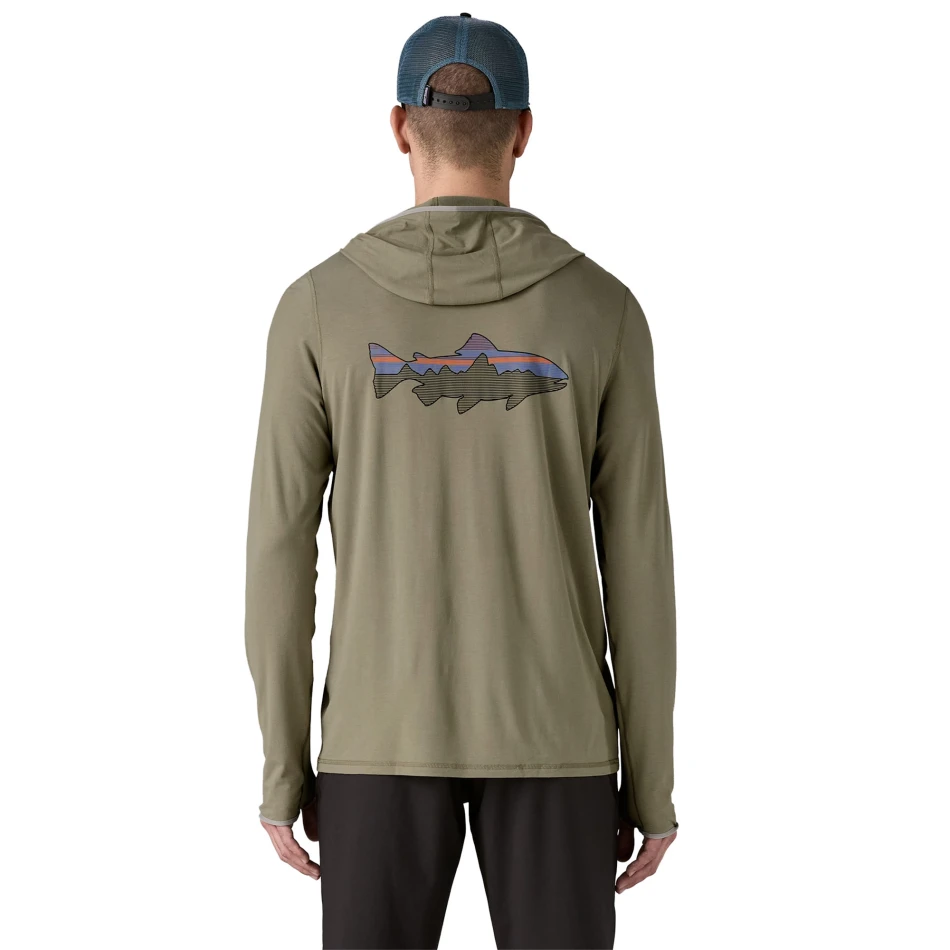 Men's Tropic Comfort Natural Graphic Sun Hoody, kolor: Fitz Roy Trout: River Rock Green