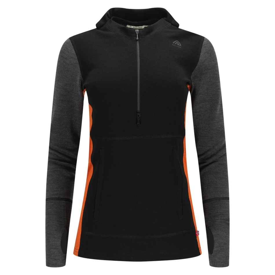 Aclima WarmWool Hoodsweater w/zip W, kolor: 424 - Jet Black/Marengo/Gold Flame