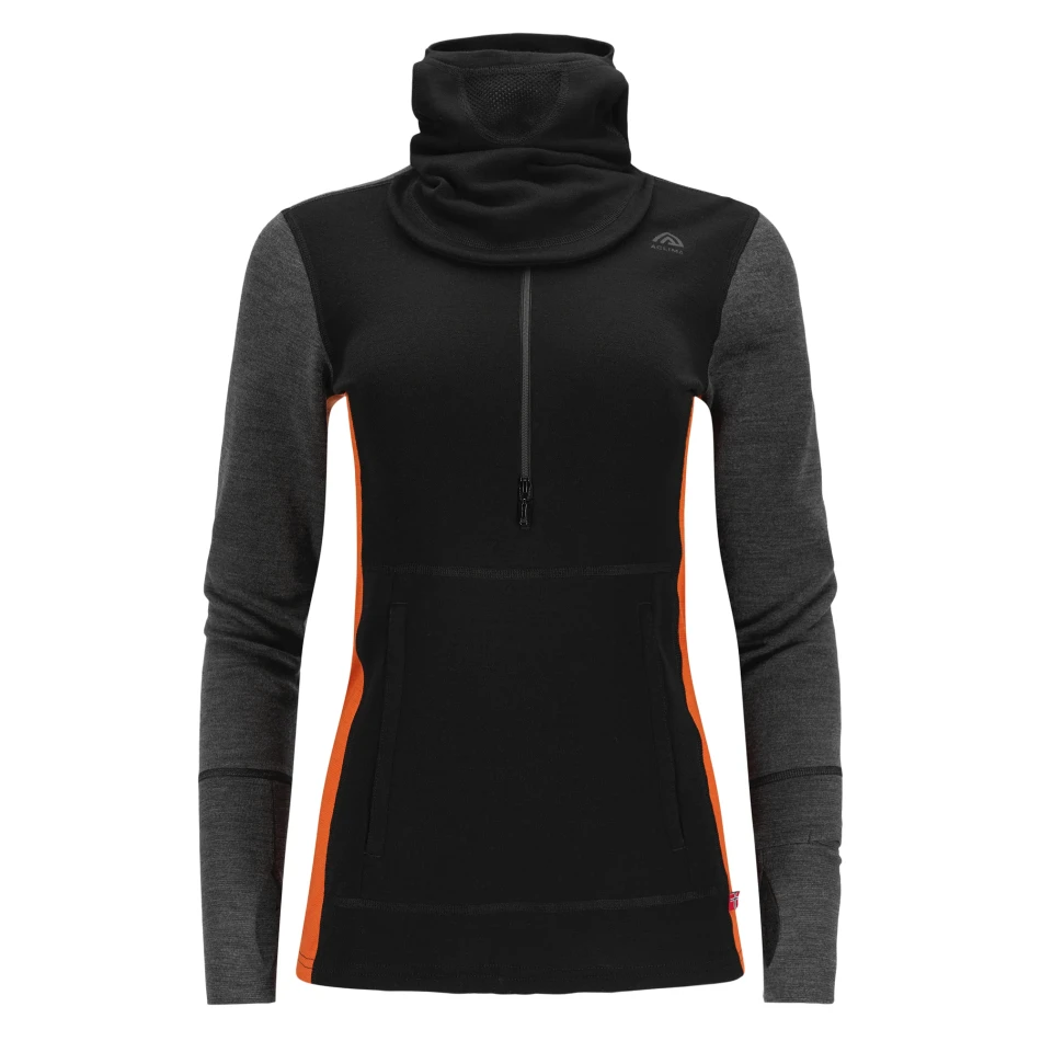 Aclima WarmWool Hoodsweater w/zip W, kolor: 424 - Jet Black/Marengo/Gold Flame