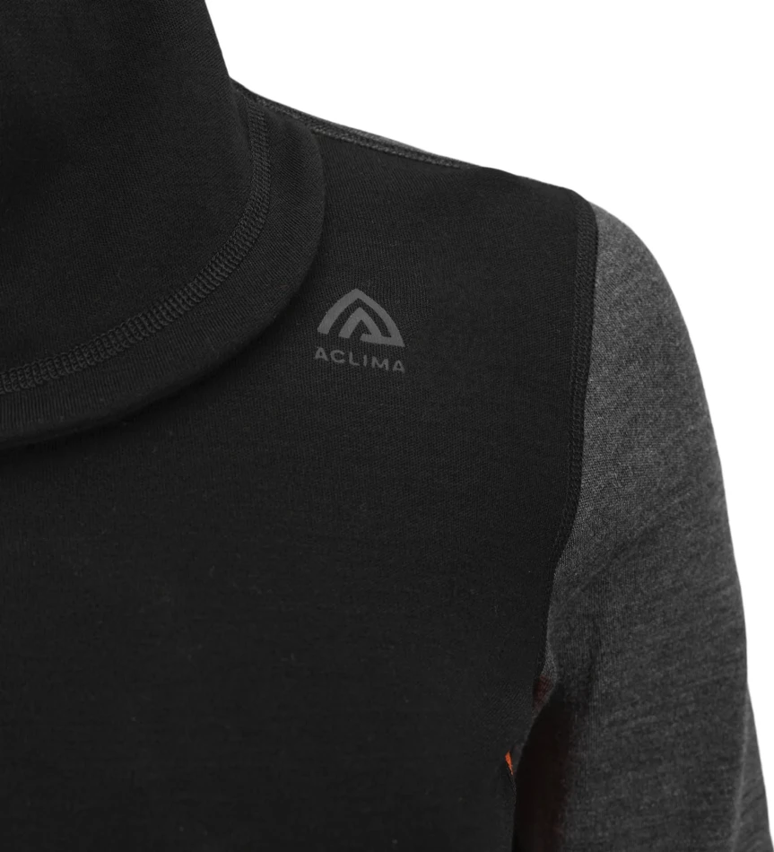 Aclima WarmWool Hoodsweater w/zip W, kolor: 424 - Jet Black/Marengo/Gold Flame