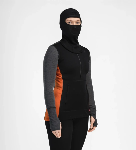 Aclima WarmWool Hoodsweater w/zip W, kolor: 424 - Jet Black/Marengo/Gold Flame