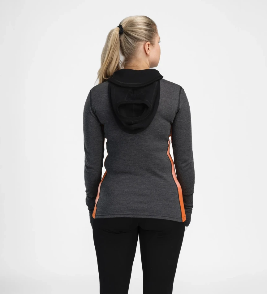 Aclima WarmWool Hoodsweater w/zip W, kolor: 424 - Jet Black/Marengo/Gold Flame