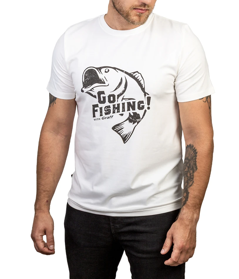 T- shirt 958, kolor: 16/2 - biała z nadrukiem ryby