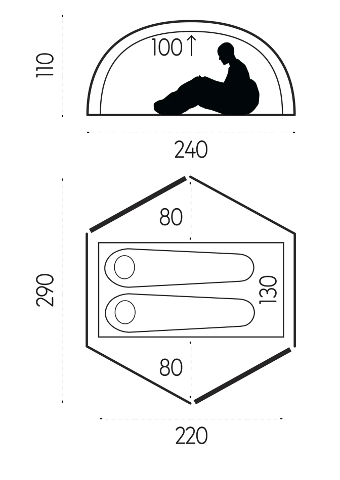 Fjallraven Abisko Dome 2, wymiary techniczne