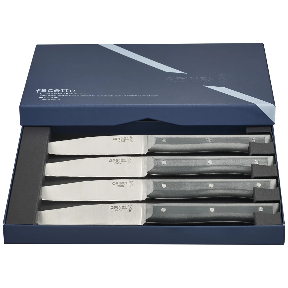 Opinel Set of 4 Facette Slate Micro Serrated Table Knives