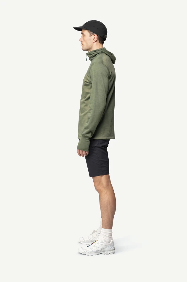 Devold Explorer Merino Hooded Jacket MAN, kolor: Forest/Lichen - prezentacja na modelu - bok