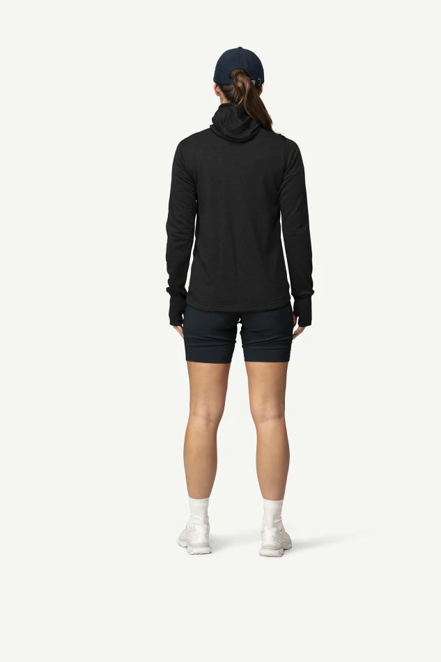 Devold Explorer Merino Hooded Jacket WMN, kolor: Black - prezentacja na modelce - tył