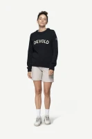 Devold Nansen Legacy Sweater, kolor: Navy/Offwhite - prezentacja na modelce - przód