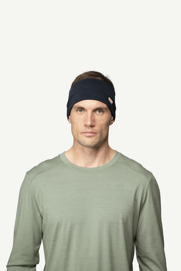 Devold Breeze Plus Merino 200 Headband, kolor: Ink - prezentacja na modelu - przód