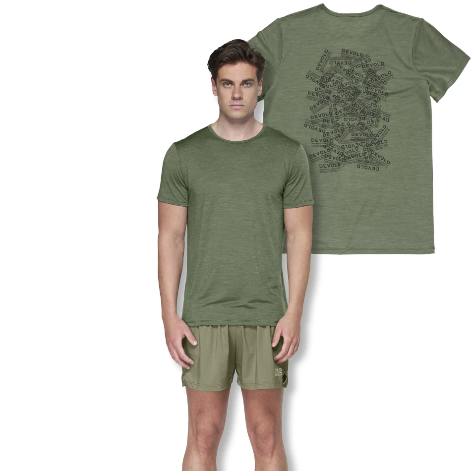 Devold Active Stamp Tee MAN, kolor: Forest - prezentacja koszulki na modelu i tył
