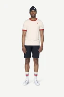 Devold Archive Ringer Tee, kolor: White/Chilli - prezentacja na modelu - przód