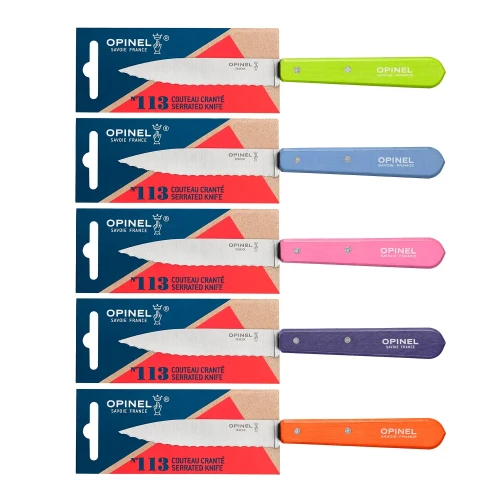 Opinel Serrated Knife No.113 -  nóż kuchenny z ząbkowanym ostrzem - wersja z kolorową rękojeścią