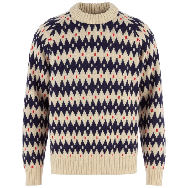Ovik Jacquard Knit M | 191-555 Light Beige/Dark Navy -1