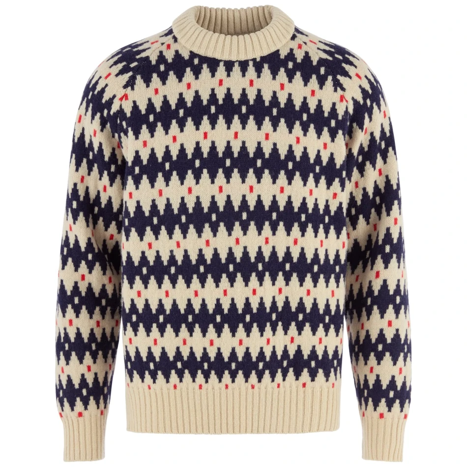 Ovik Jacquard Knit M | 191-555 Light Beige/Dark Navy -1