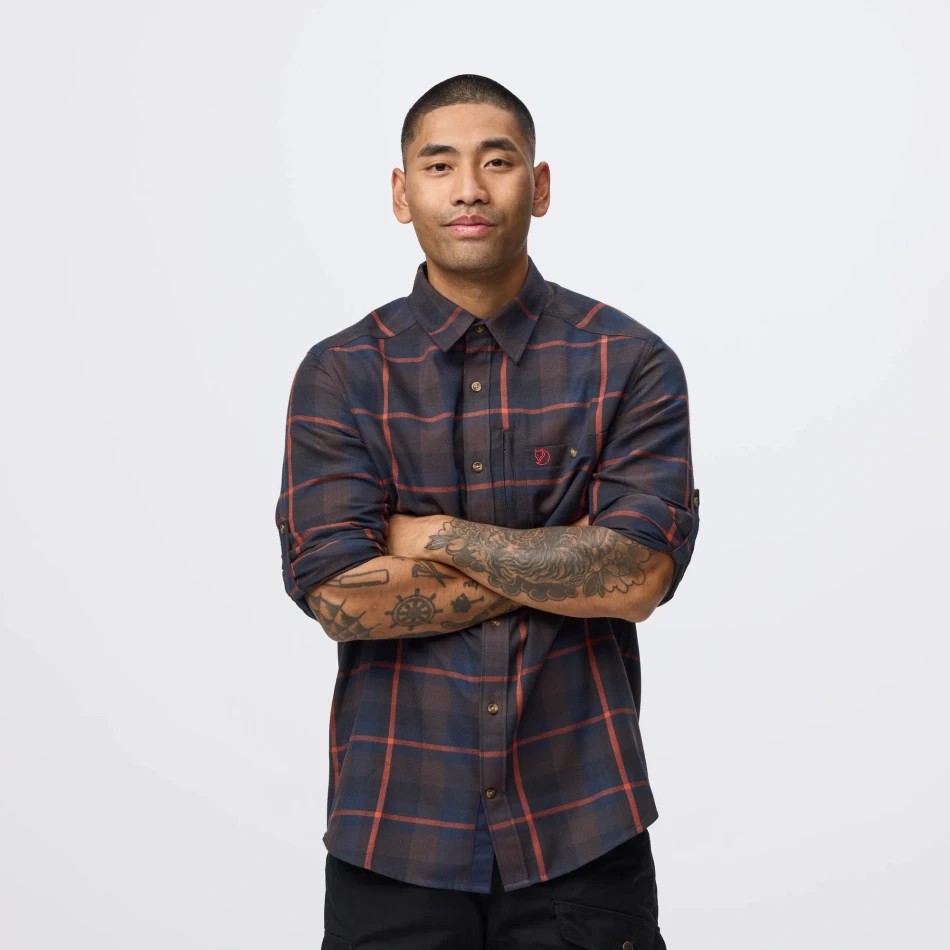 Fjallglim Regular Shirt M | 294-215 Black Oak/Autumn Leaf