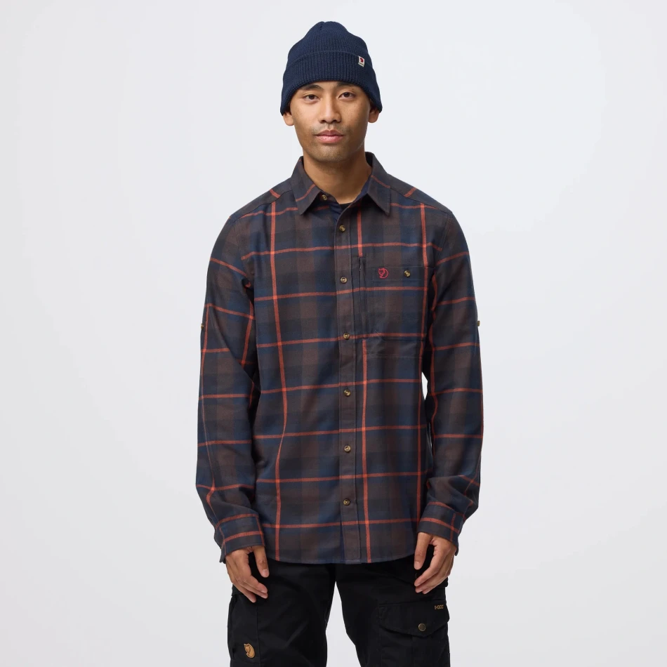 Fjallglim Regular Shirt M | 294-215 Black Oak/Autumn Leaf