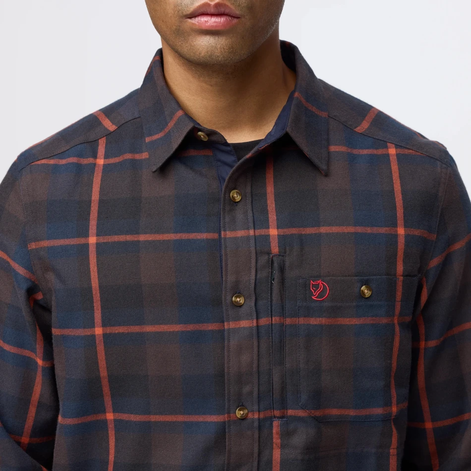 Fjallglim Regular Shirt M | 294-215 Black Oak/Autumn Leaf