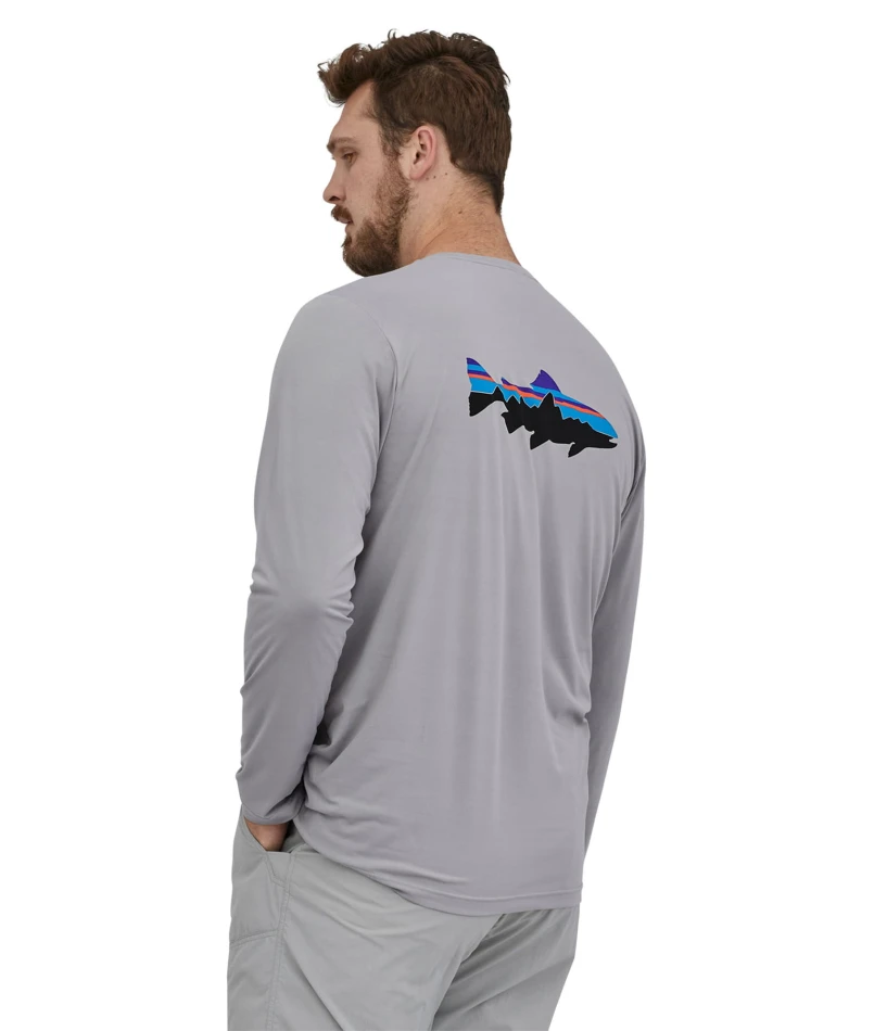 M's L/S Cap Cool Daily Fish Graphic, kolor:  Fitz Roy Trout - Salt Grey