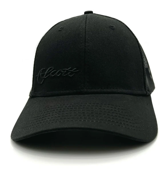 All Black out Mesh Hat with Black 3d Script