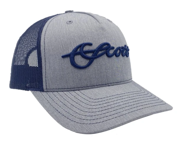 Navy Blue Mesh Hat w Grey Scott Script