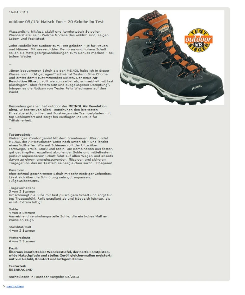 Meindl Air Revolution, test modelu