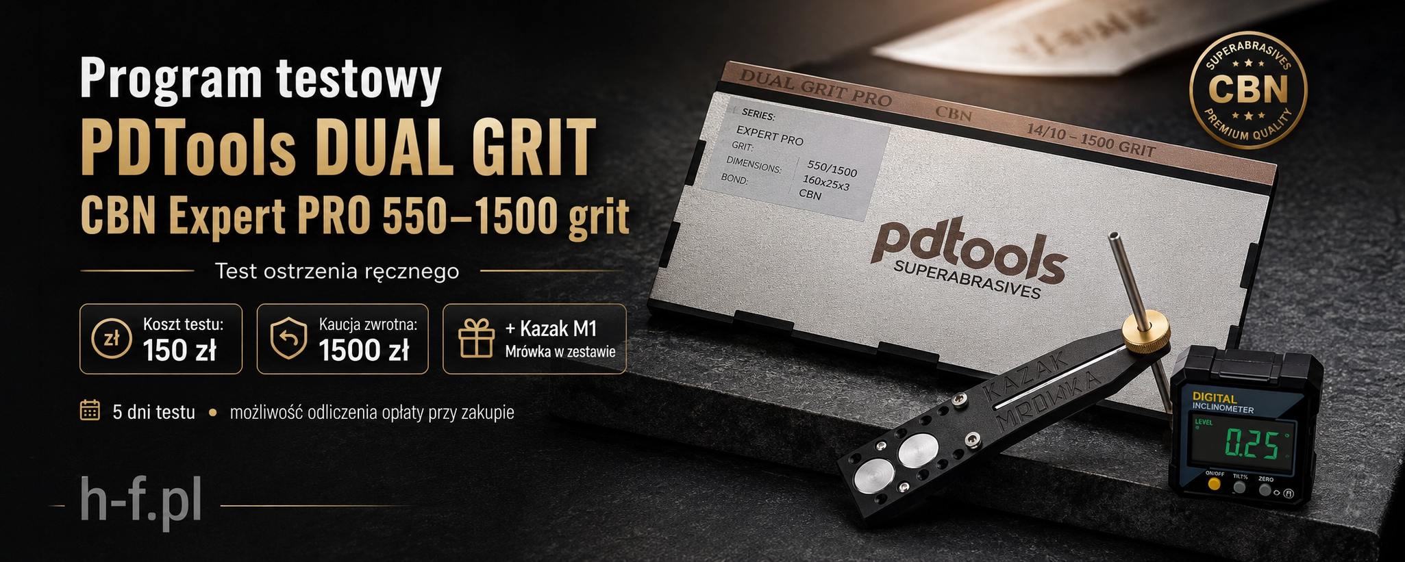 Program testowy PDTools DUAL GRIT CBN Expert PRO 550–1500 grit z Kazak M1 Mrówka
